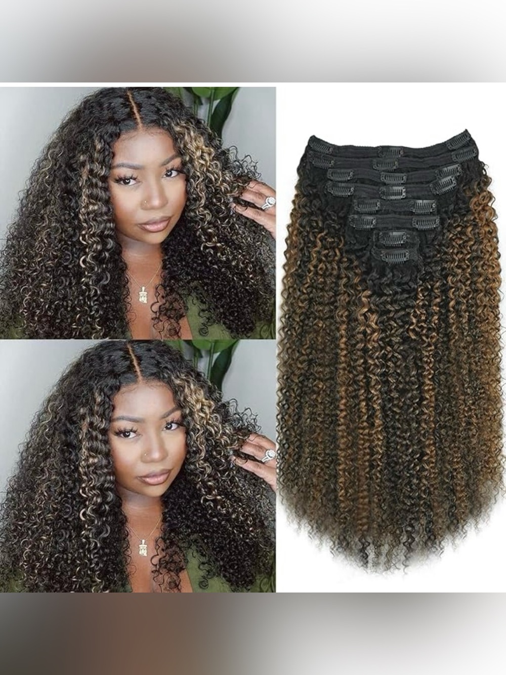 3c 4a Curly Clip in Hair Extensions T1BP1B/30 Omber Kinky Curly Clip ins 14”